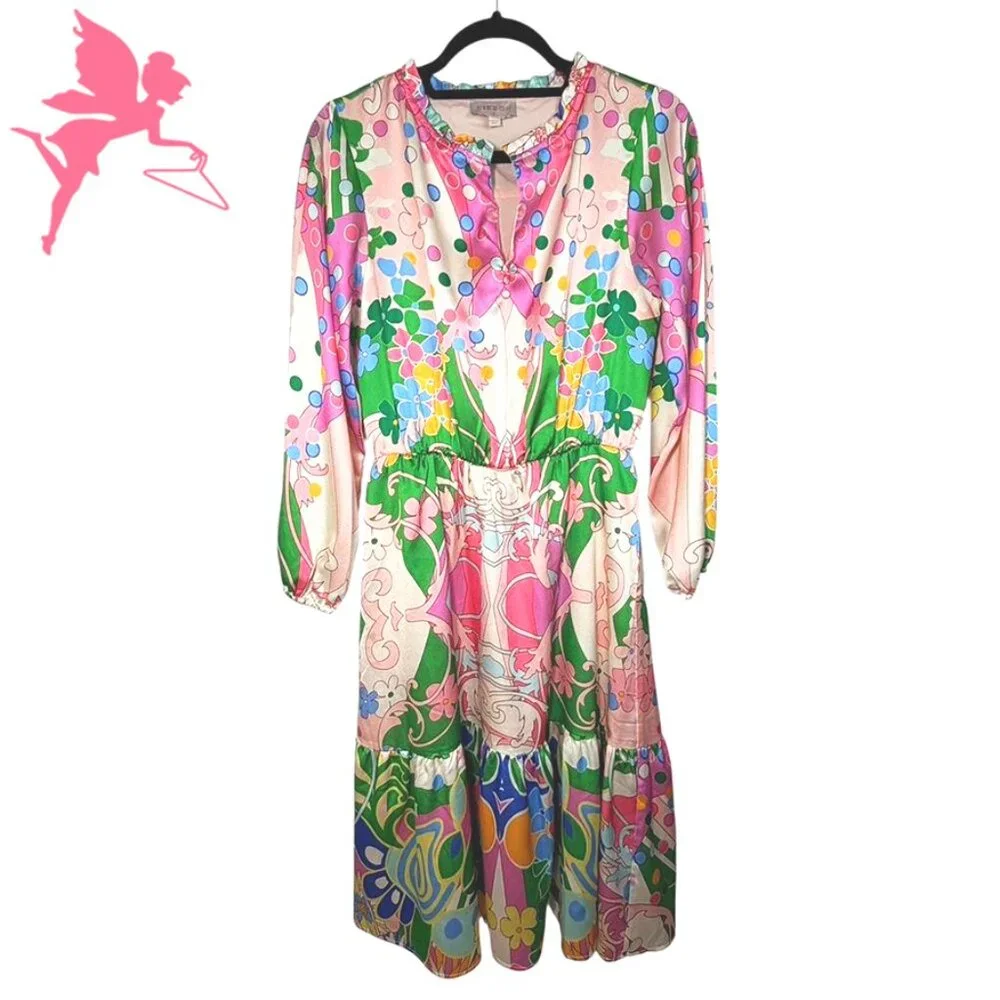 CIEBON Irena Floral Long Sleeve Satin Dress - Picture 3 of 11